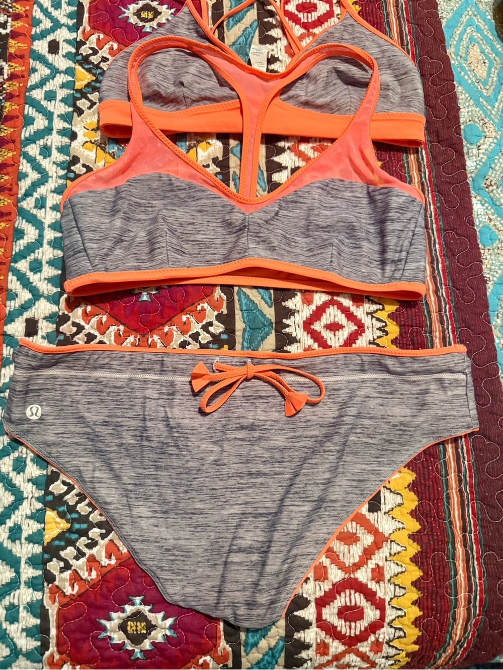 lululemon athletica Heathered Gray and pink Sports Bikini Set 3 piece swim - Picture 2 of 9